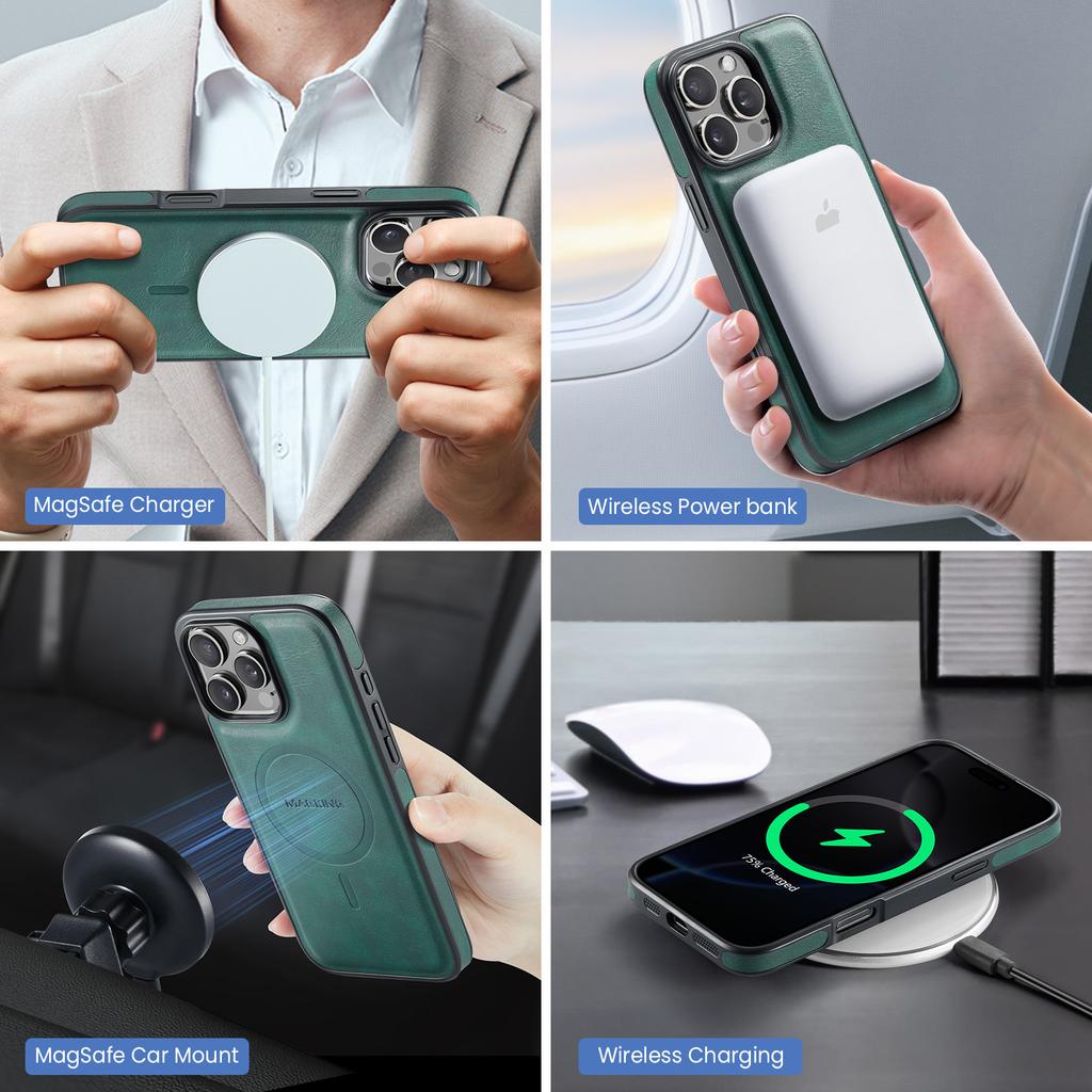Leather for Magsafe Phone Case for IPhone 15 16 Pro Max 14 Plus 13 12 Pro 15Pro Bracket Magnetic Back Cover with Card Holder LK1