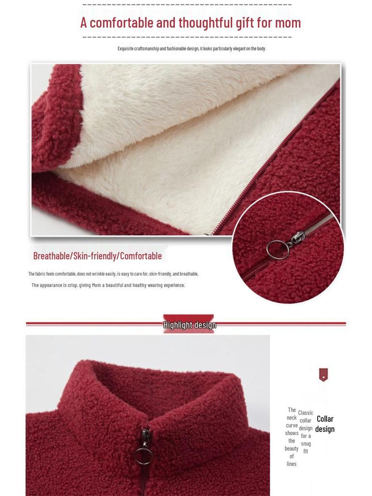 Autumn/Winter Cotton Padded Fleece Jacket for Middle-Aged & Elderly: Cozy Lamb Wool Coat for Grandparents