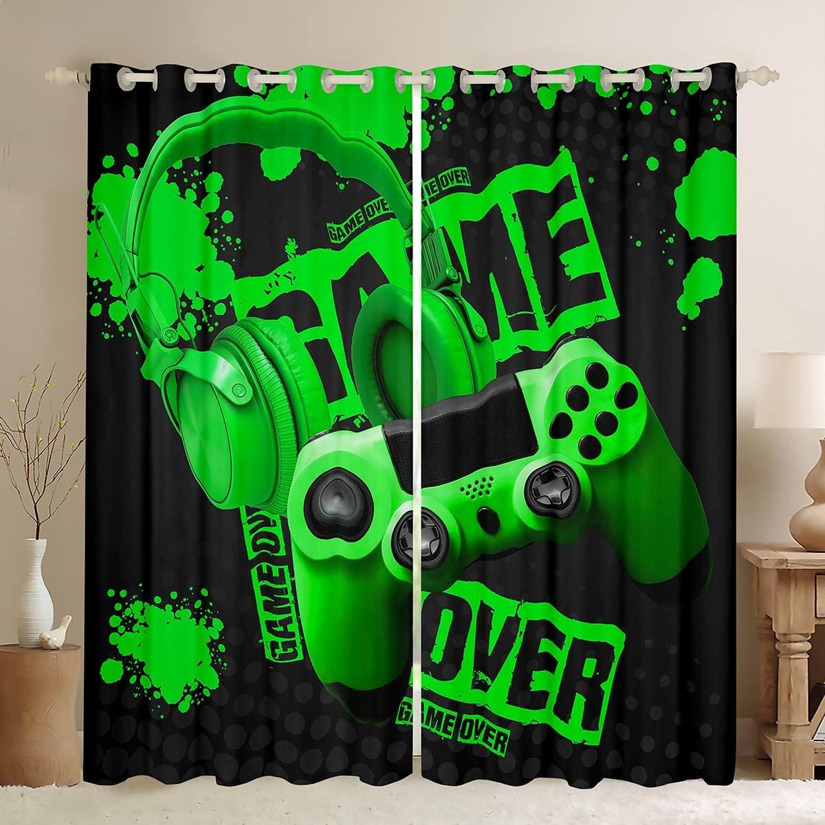 

Game Controller Gamepad Switch Handle Curtains Blinds Perfect for Living Area Kids Bedchamber Bathroom Kicthen Door Home Decor Q4659QQ-W65X60H(cm)X2Pcs&Hook