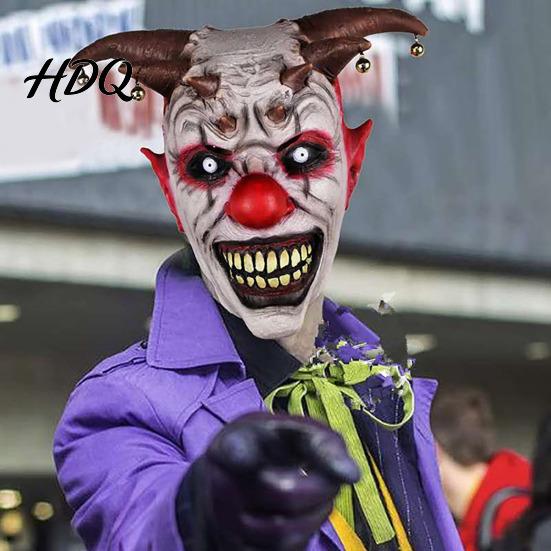 Scary Costume Accessories for Halloween Devil Horns Mask with Bell Decor Breathable Comfortable Face Mask Latex Headgear Adult Cosplay Props Horror