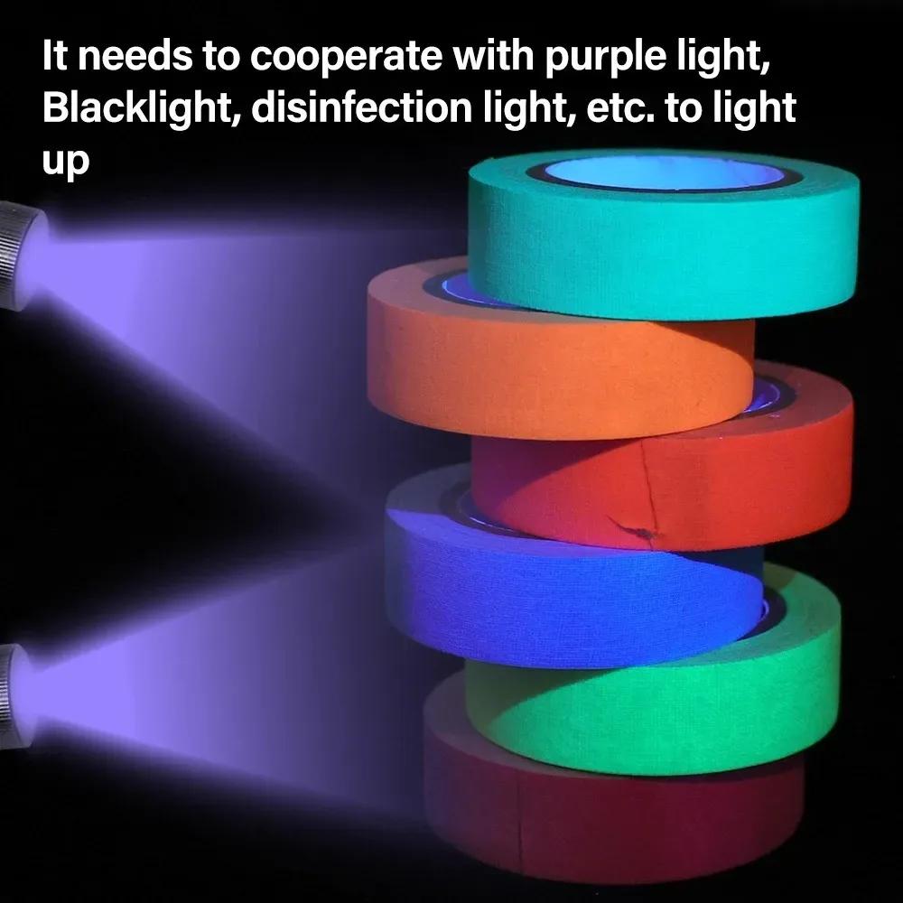 6/1Rolls UV Glow Cotton Tapes Neon Gaffer Party Tape Self-Adhesive Glowing Reactive Cloth Stage Props Wedding Home Decorations