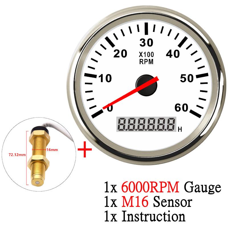 12V/24V 85mm Boat Tachometer Marine Tacho Meter Gauge LCD Hourmeter 8000RPM 6000RPM Car Toerenteller With Sensor M16