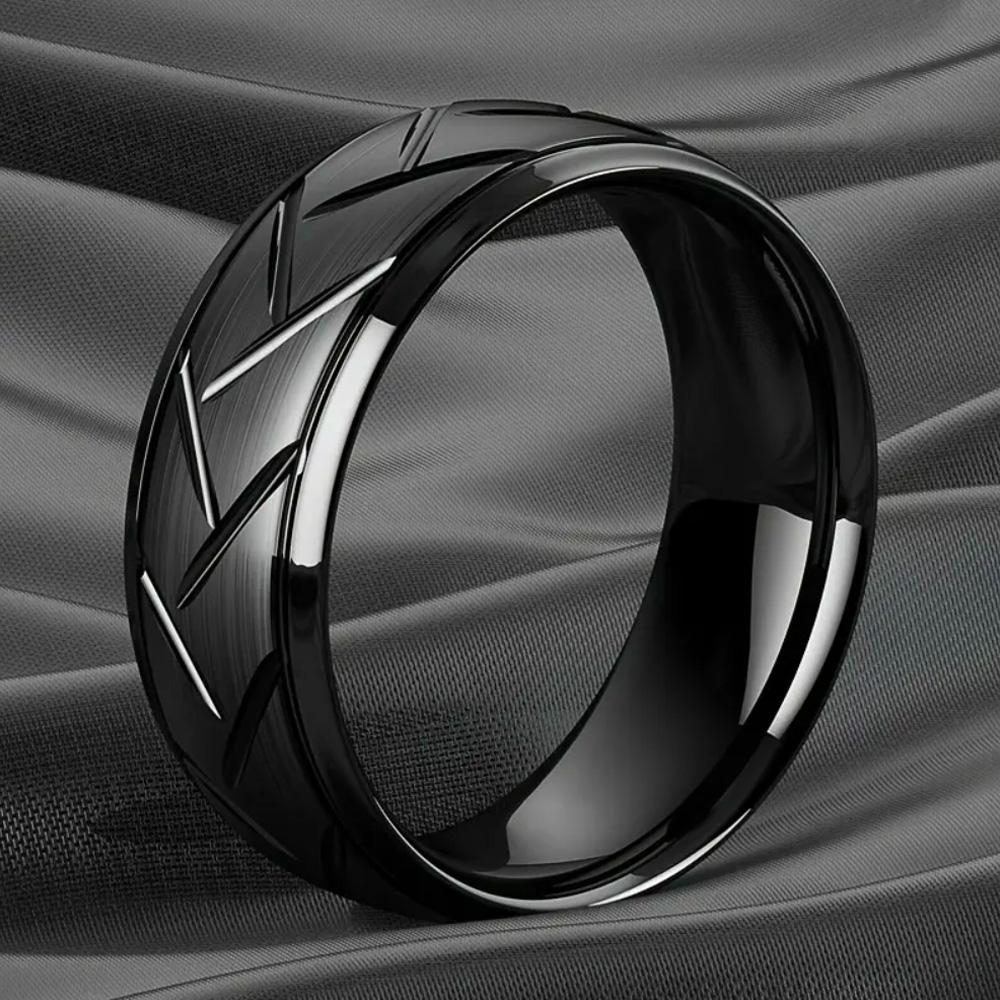 Anello multisfaccettato con scanalatura in acciaio inossidabile nero da uomo alla moda da 1 pezzo per uomo donna anello di fidanzamento regali di anniversario