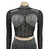 Trendy European American Women Solid Color Mesh Long Sleeve Trousers Two Piece Set Fashionable Outfit