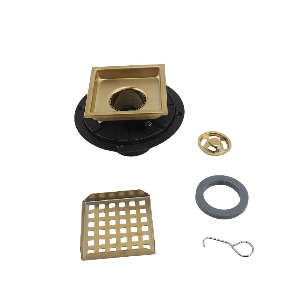 Shower Drain with Flange 304 Stainless Steel Square Shower Floor Drain Kit with Grate Hair Strainer for Bathroom