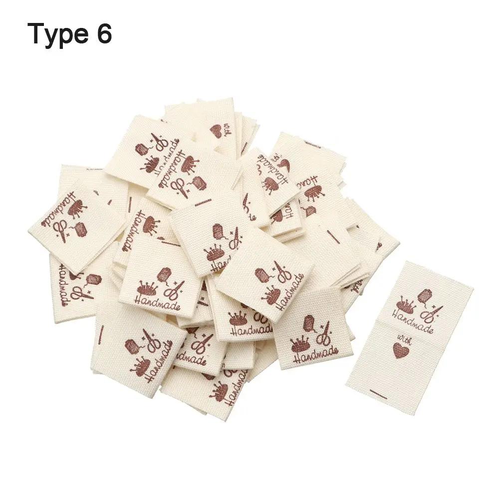 50PCS Heart Shape Cloth Garment Labels Cartoon Pattern Handmade With Love Clothing Tags Woven Knitted Supplies Sewing Accessory