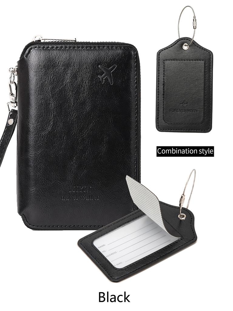 Clips de pașaport RFID minimalist și la modă + etichetă de bagaj din piele PU 2 bucăți/set potrivit pentru bărbați și femei accesorii de călătorie