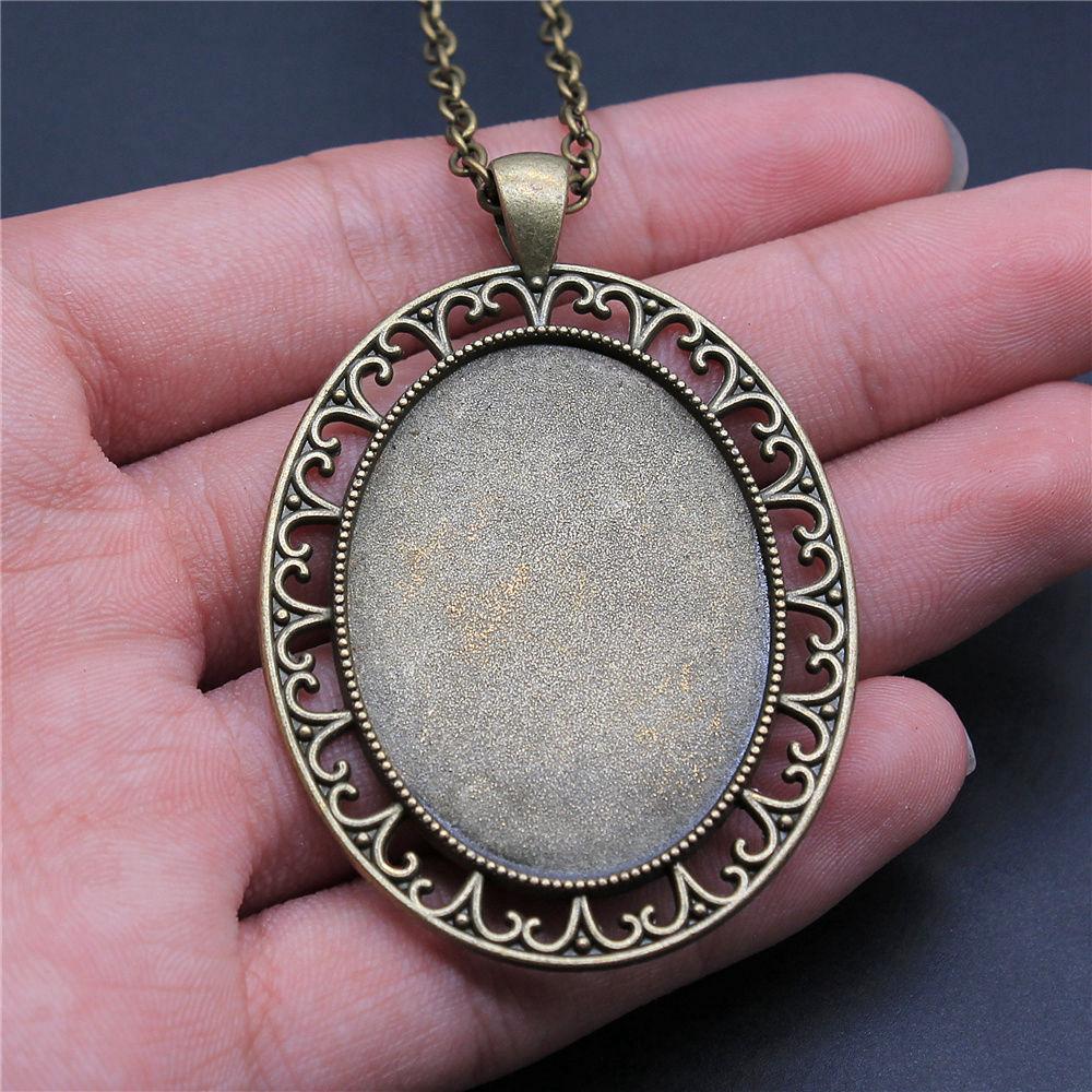 45cm Or 70cm Long Chain Necklace Oval Glass Cabochon Base Setting Tray Minimalist Jewelry Components QN054