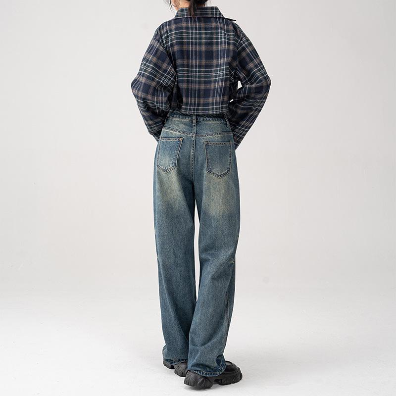 Women's High-Waist Retro Blue Wide-Leg Jeans - 2025 Summer Slim Straight Fit