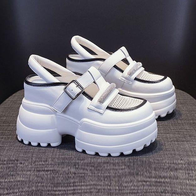 PVER inner height-increasing mesh bag head sandals women's summer fashion thick-soled rhinestone buckle muffin shoes