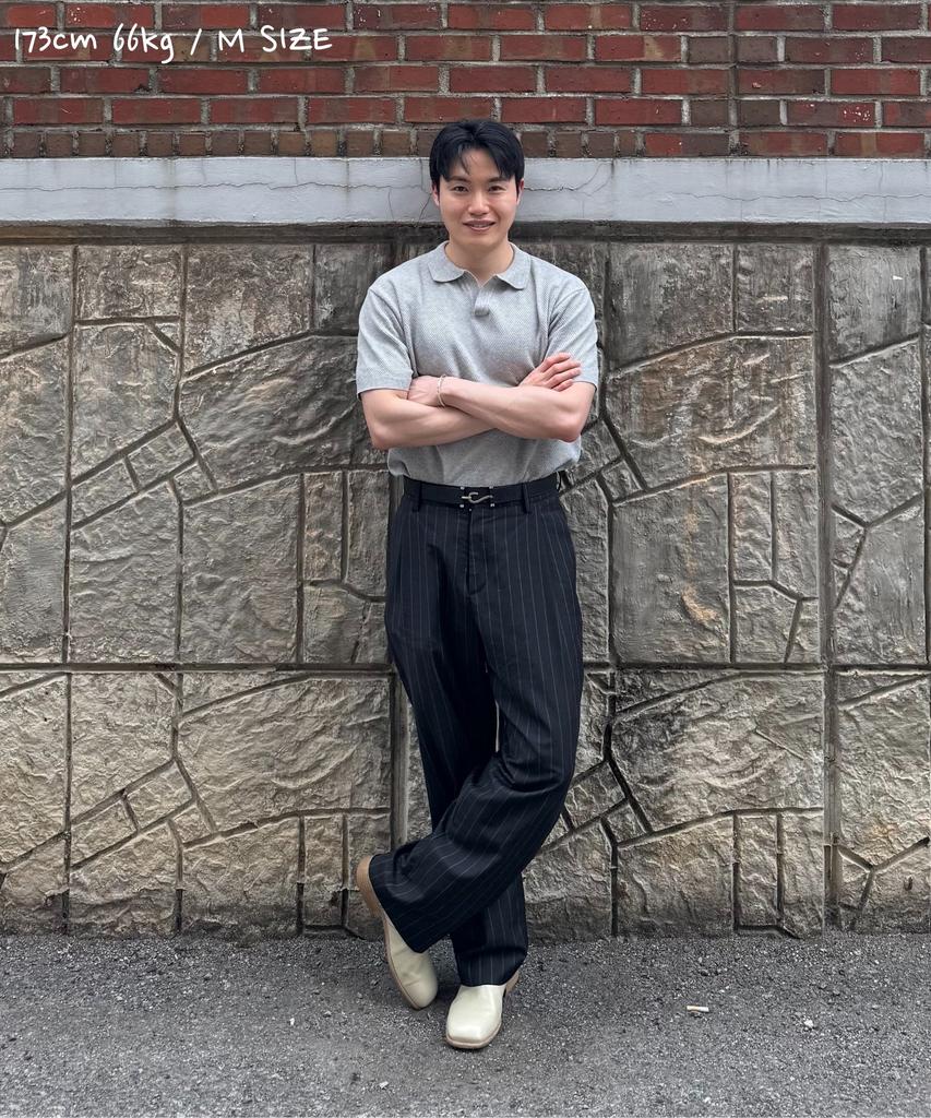 CUZNELLO Cool Cotton Open Collar Short Sleeve Knit_Gray