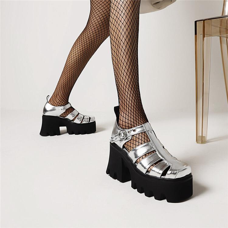 Large size shoes new European and American muffin bottom punk hollow casual platform summer thick heel Roman sandals