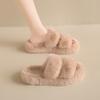 Fashion Women Thicken Plush Fur Slippers Winter Slip On Chunky Platform Loafers Mules Woman Thick Bottom Cotton Slipper Black Flip Flops