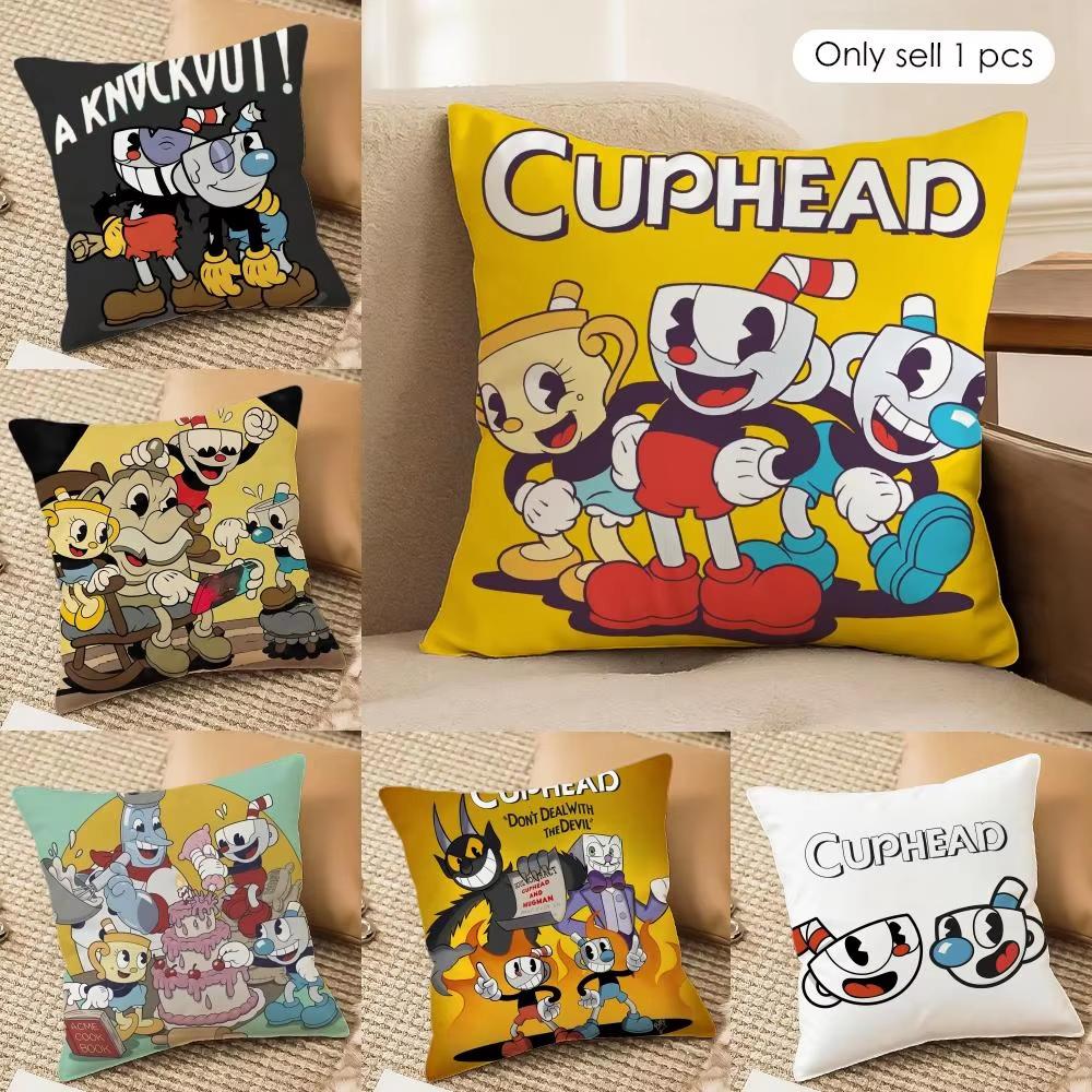 Classic Game CCuphead Cute Cushion Cover Silky Short Plush Invisible Zipper Dustproof Sofa Pillow Case For Home Decor