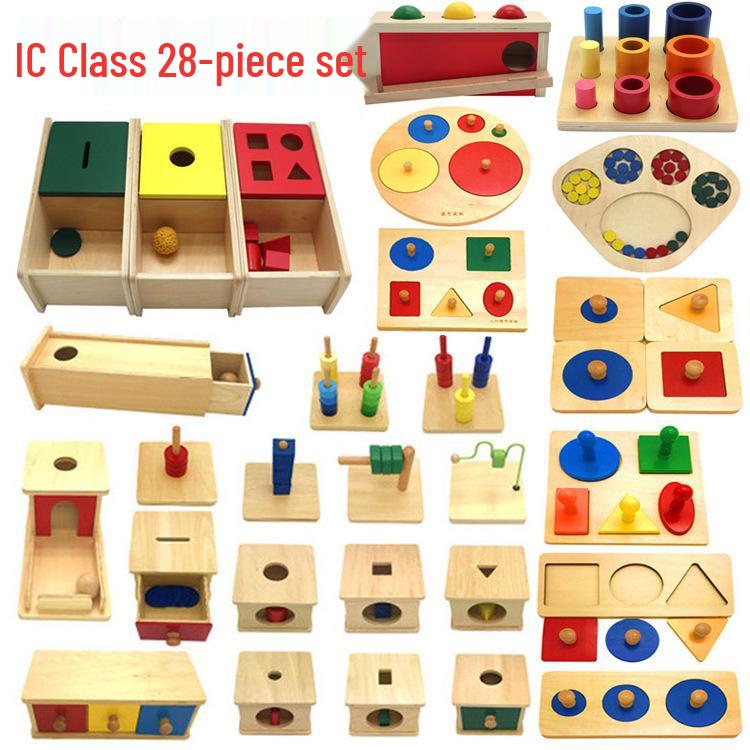 Montessori Infant & Toddler Triangular Prism Matching Box & Three-Color Ring Set - Early Education Teaching Aids.