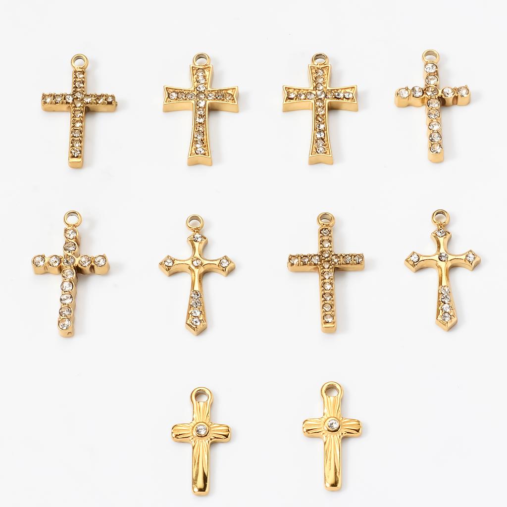 Wholesale 4Pcs Mini Rhinestone Cross Casting Charms Stainless Steel Jewelry Making Earring Pendant Necklace DIY Findings