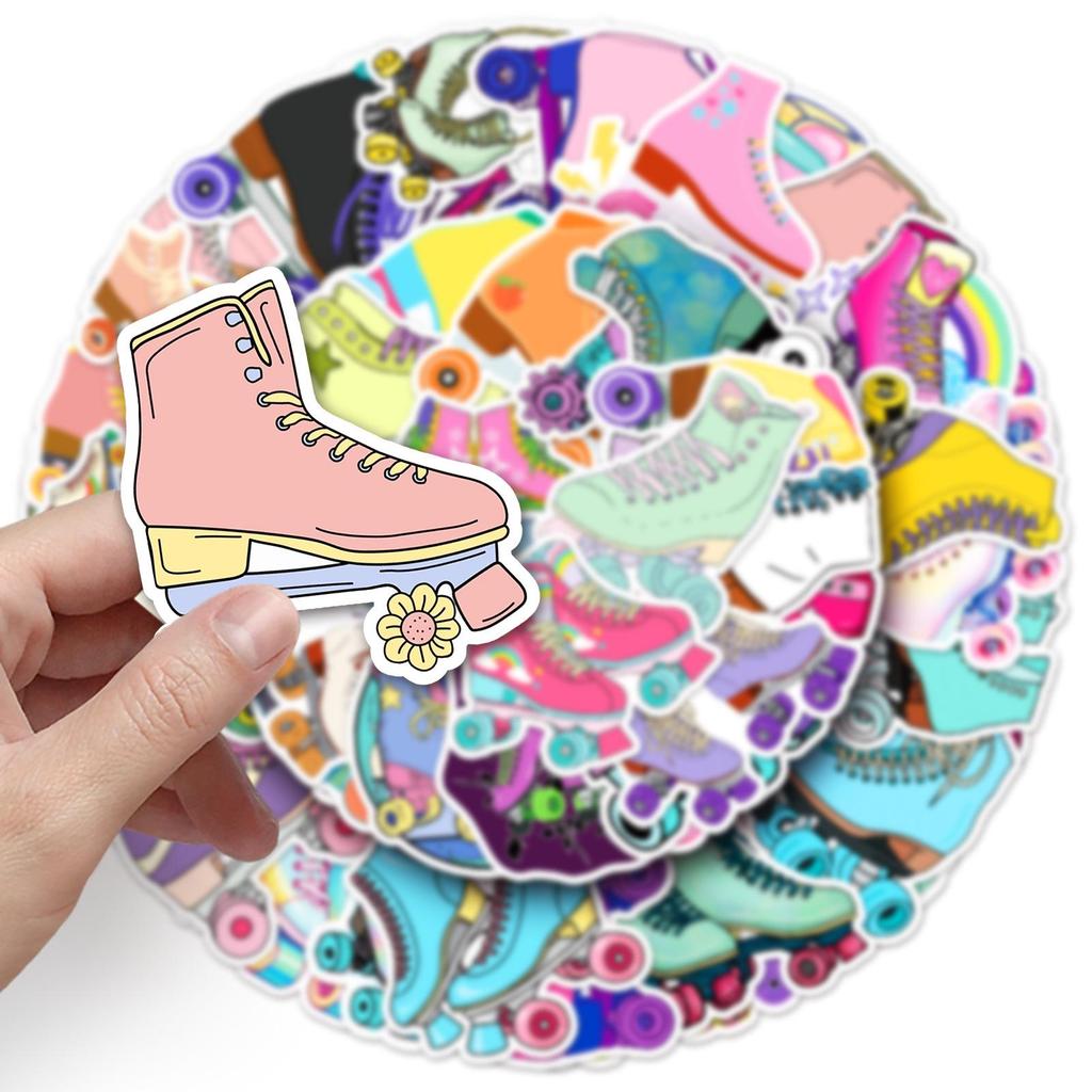 50 Colorful Cartoon Roller Skate Waterproof Stickers for Laptops, Water Bottles, and Notebooks