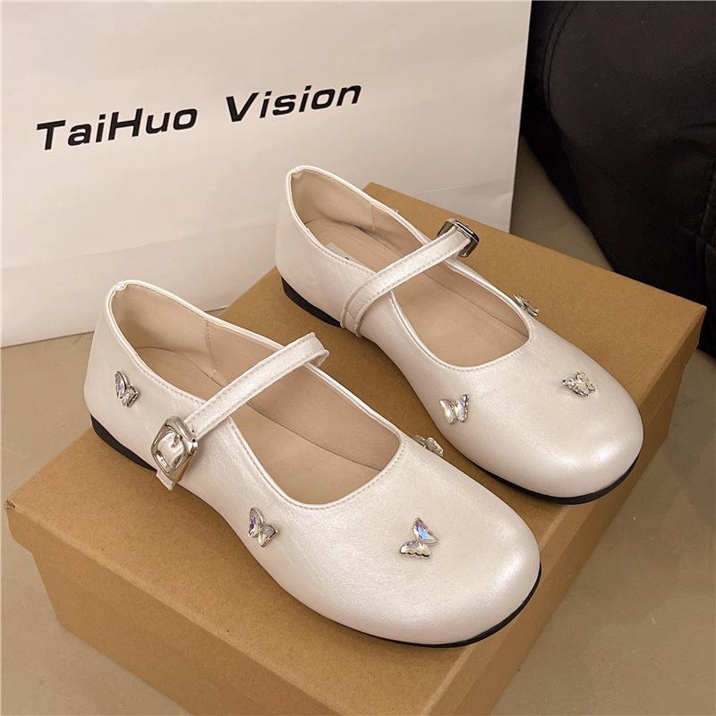 Rhinestone Shallow Soft Sole Mary Jane Shoes Women's Summer New Fashion Versatile Comfortable Small Leather Shoes Single Shoes