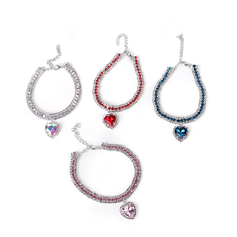 Pet Diamond Necklace Heart Diamond Pendant Collar, Neck Ring Cat Jewelry Teddy Small and Medium Dog Collar