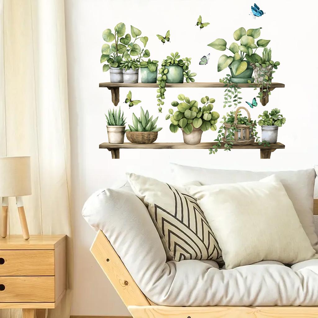 Watercolor Potted Plant Butterfly Wall Stickers for Living Room Decoration Decals Bedroom Kids Home Decor Background
