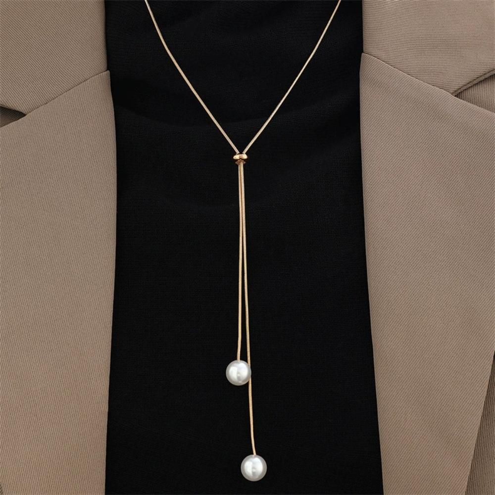 

Hot Geometry Water Droplet Imitation Simulated-pearl Long Adjustable Necklace Trendy Fashion Versatile Charm Jewelry Gift золотистий