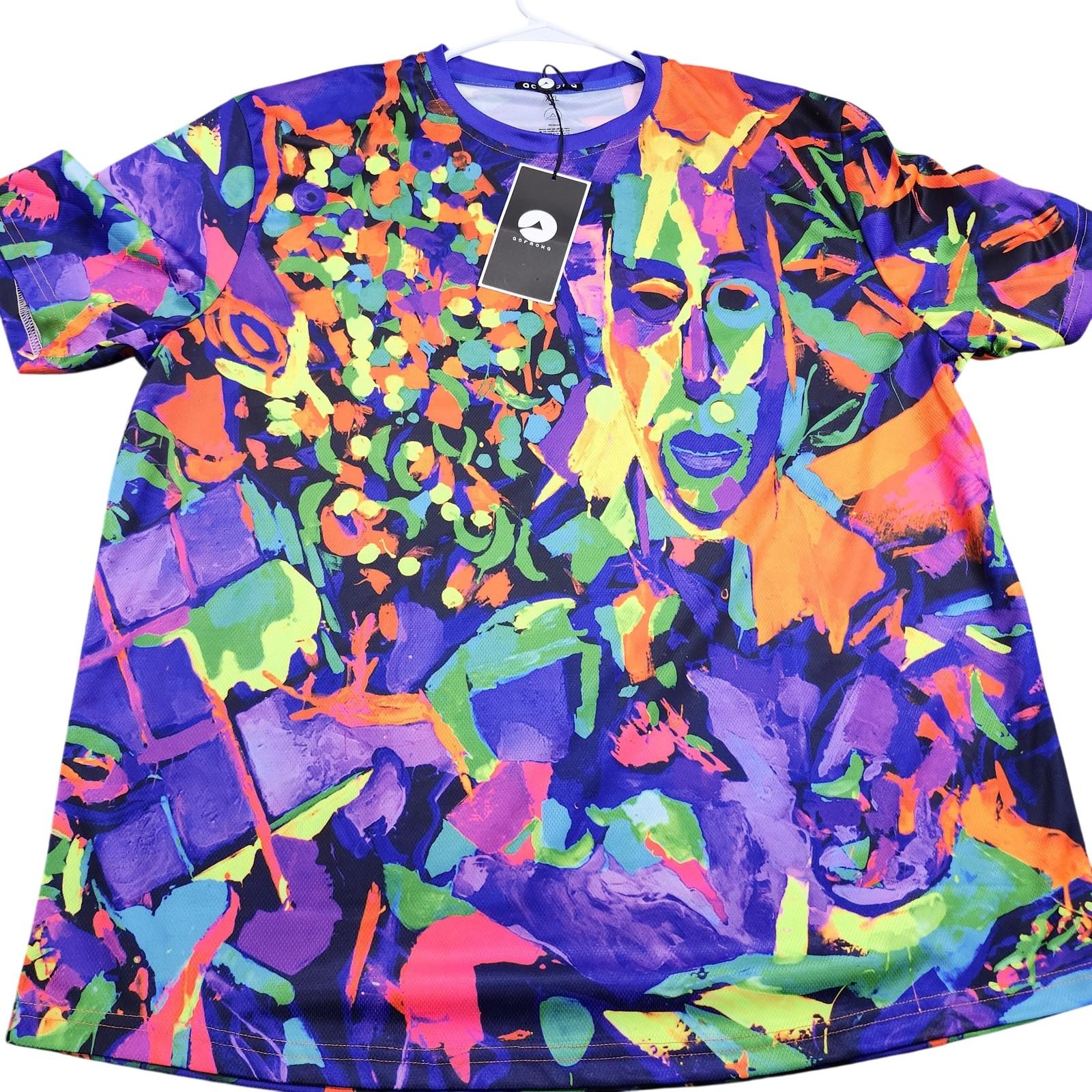 Aofmoka Shirt Mens 2XL Multicolor Abstract Art Graphic Neon Psychedelic Unisex T-Shirt XL