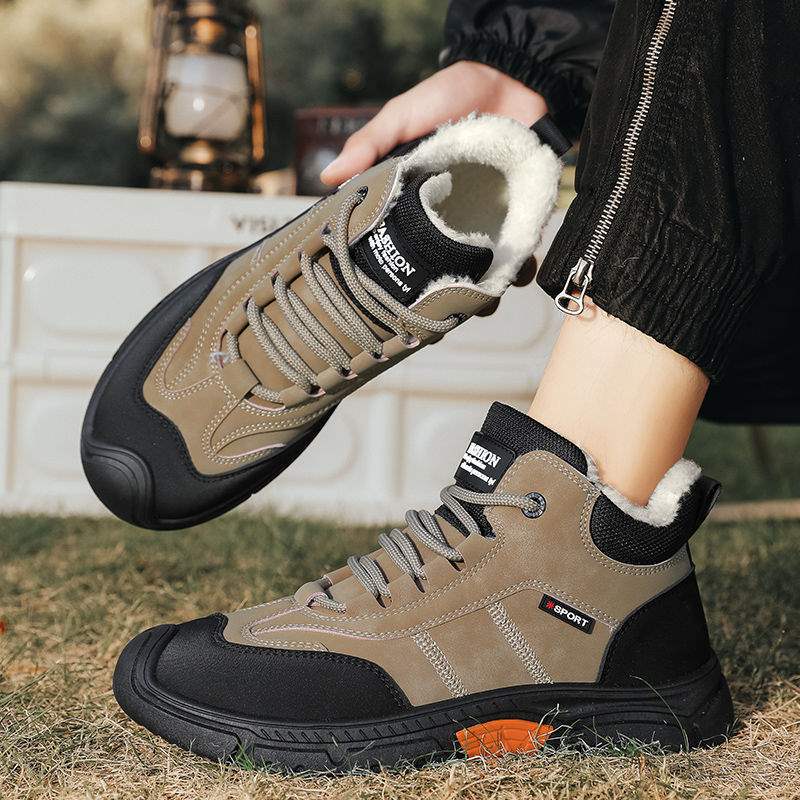 Four Seasons Men s Wear-resistant Non-slip Cotton Shoes Four Seasons Fleece Outdoor Warm High Top Snow 39