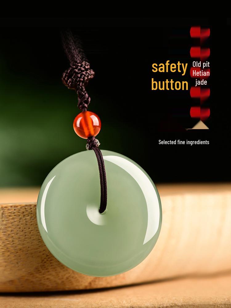 Jade Ping An Kou Pendant for Men and Women - Natural Xinjiang Hetian Qingbai Jade Small 22*22mm