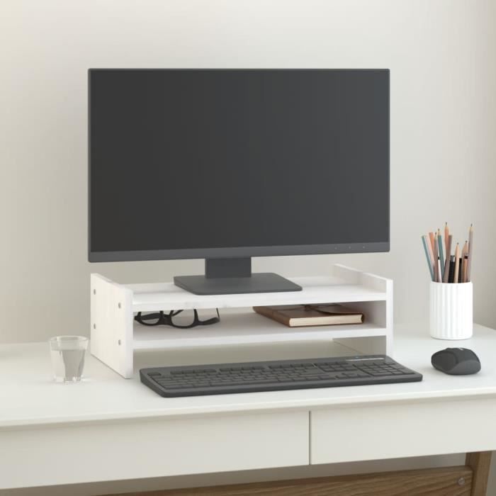 VidaXL Support de moniteur Blanc 50x27x15 cm Bois de pin solide 814020