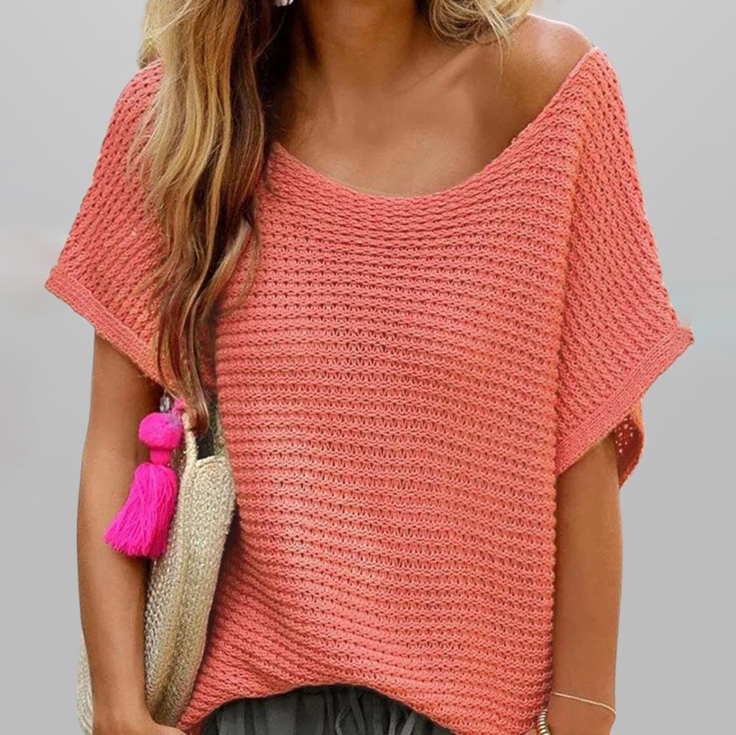 

Летняя мода пригородный круглый вырез однотонный вязаный свитер свободные женские топы с короткими рукавами L розовый