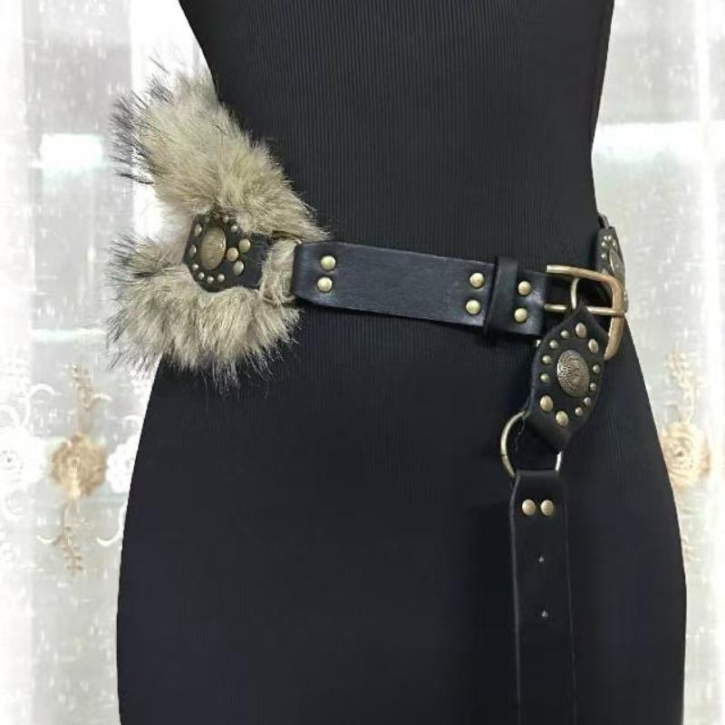 

New retro American subculture punk style personality y2k fluffy splicing belt Spice girl fur accessories belt