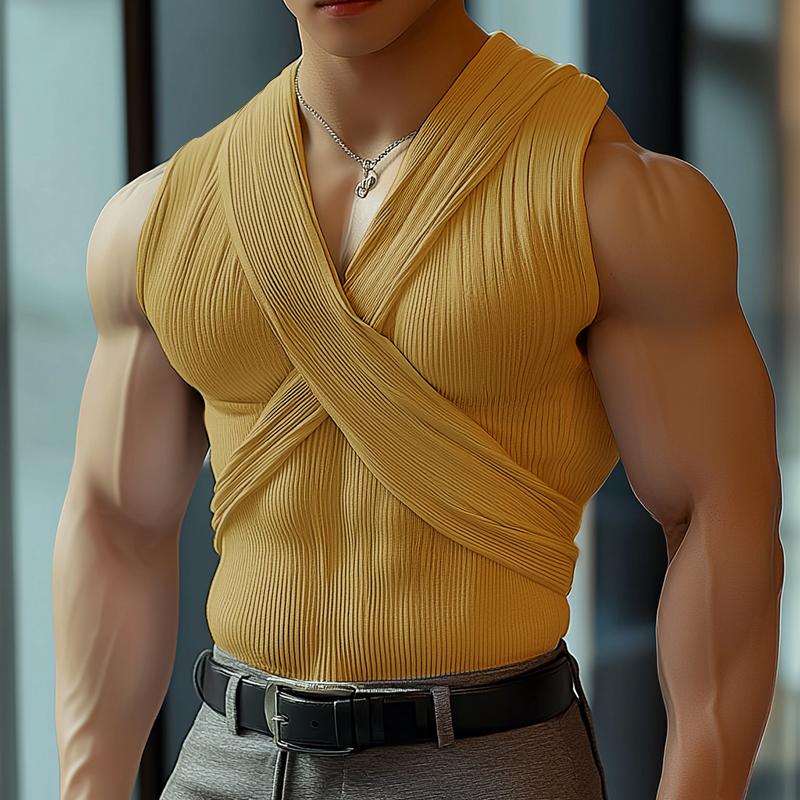 INCERUN Men Summer Sleeveless Front Cross Knitted Tank Tops Casual Fitted Vest