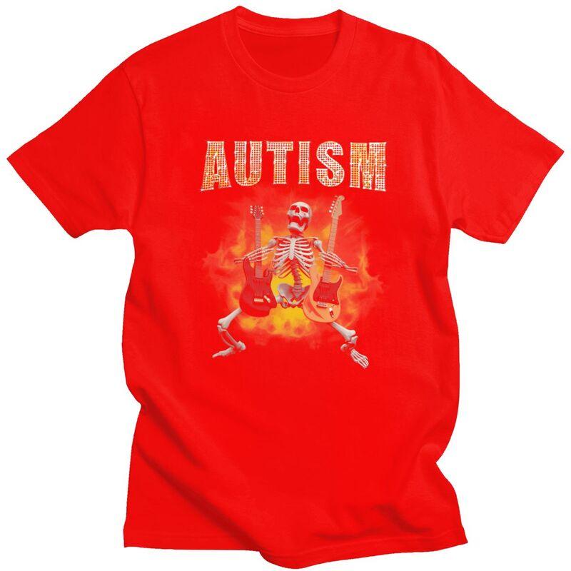 

Autism Skeleton Rock Guitar Meme T Shirt for Men Pure Cotton Tshirt Sumer Style Short Sleeve Tee Shirt Slim Fit S