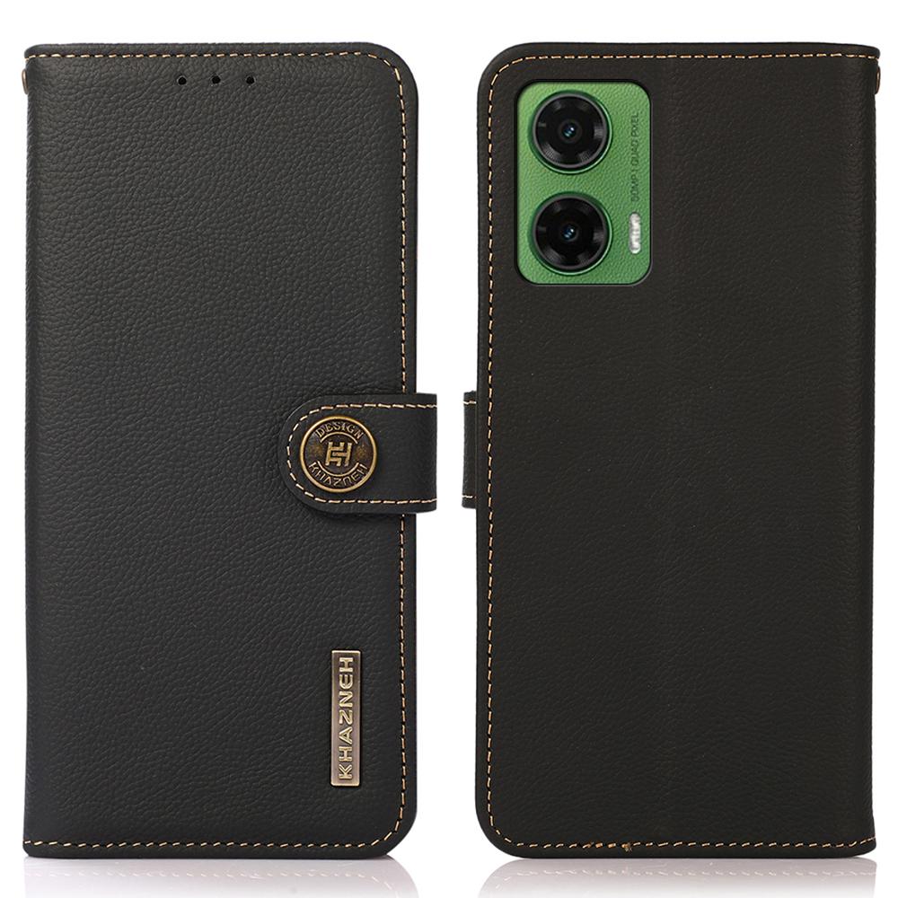 

KHAZNEH For Motorola Moto G35 5G Case Genuine Cow Leather RFID Blocking Wallet Phone Cover A