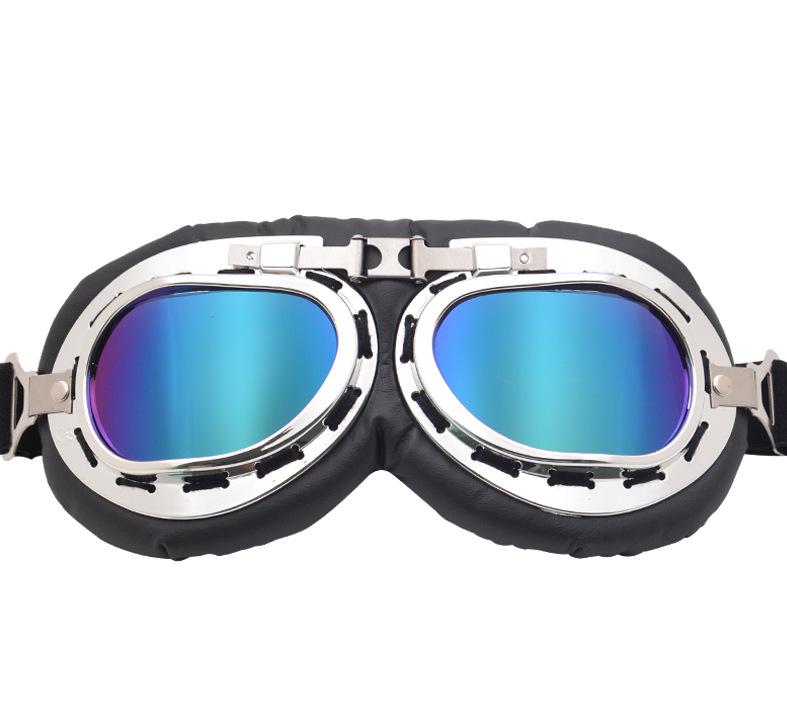 Retro Silver Frame Harley Motorcycle Goggles - Foldable Windproof Antique Bronze Design for Karting