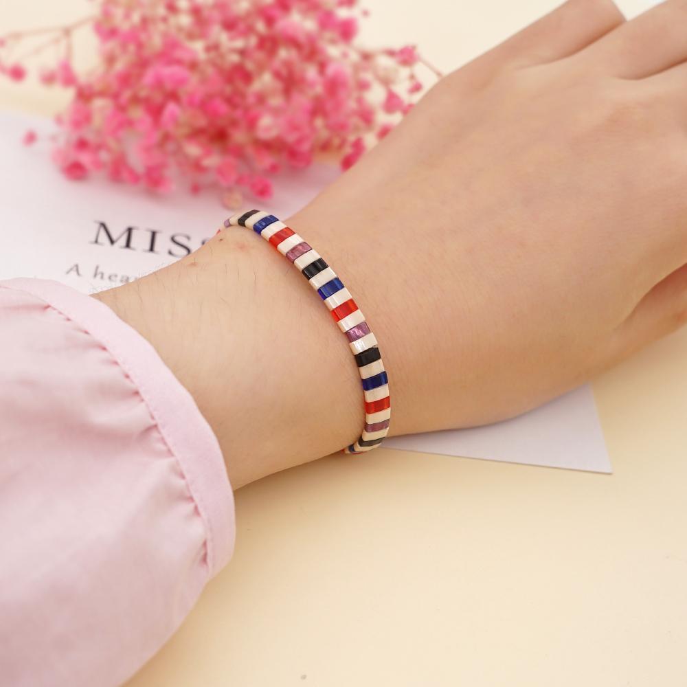 Ximang Fashion Jewelry Ximang Bracelet Enamel Bohemian Multicolor Half Tila Beads Elastic Stretch Bracelets for Women Jewellery