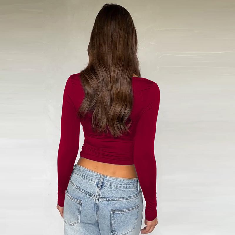 European and American ins style women's clothing autumn new fashion sexy spice girl hanging neck with open navel long-sleeved top
