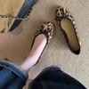 Grape Family Cowhide Pony Hair Leopard Print Bow Flats - Women’s Versatile Round Toe Casual Shoes