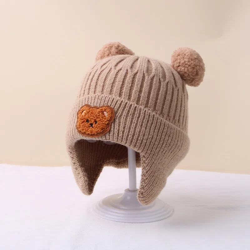 Winter Baby Beanie Cap Cartoon Bär Gehörschutz Strickmütze für Kleinkind Jungen Mädchen Niedlich Koreanische Warme Kinder Häkeln Hüte Gorros