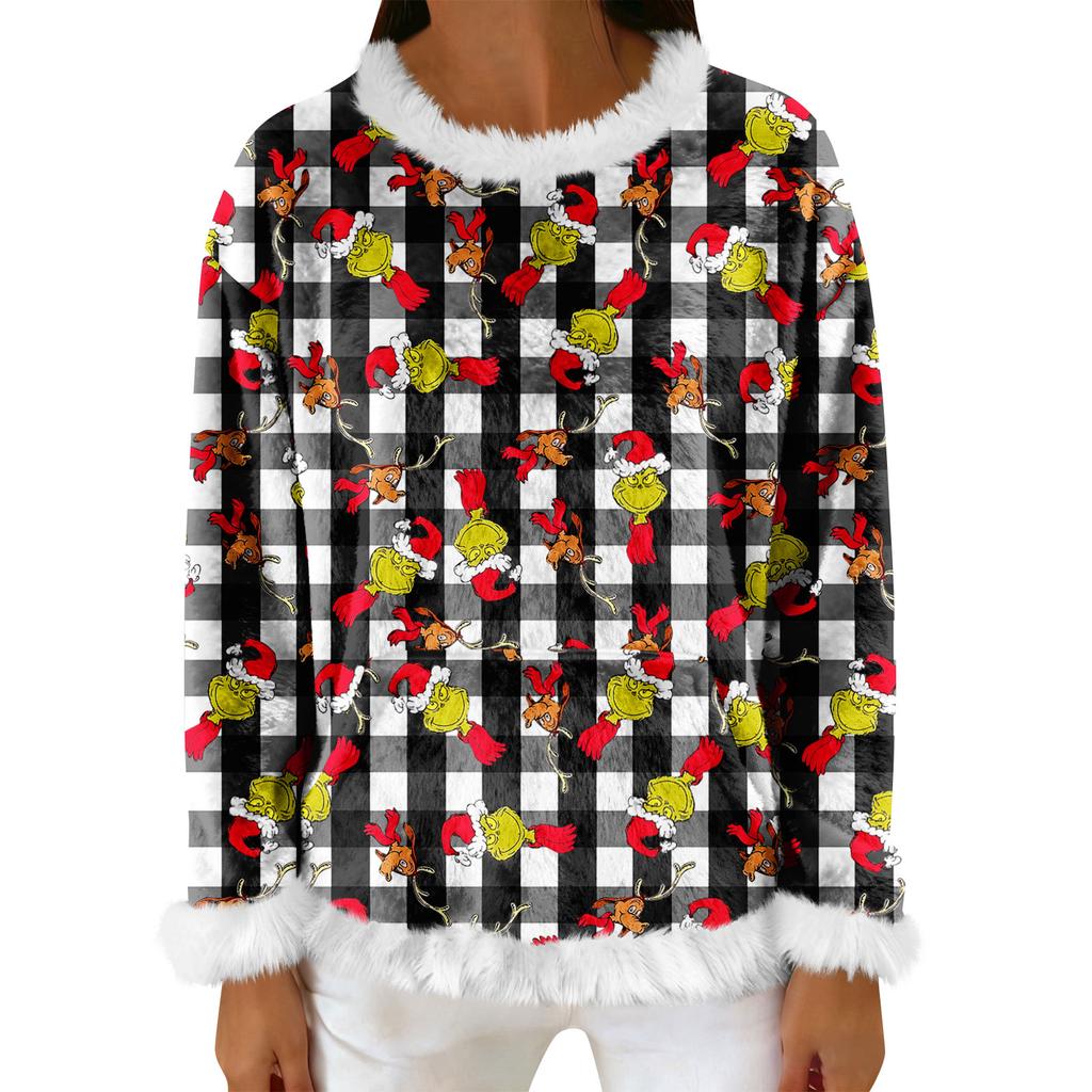 Women's Casual Fleece Sweatshirt  Long-Sleeve Round  Neck Casual Comfortable Loose-Fit Lightweight Women's Flannel Sweatshirt