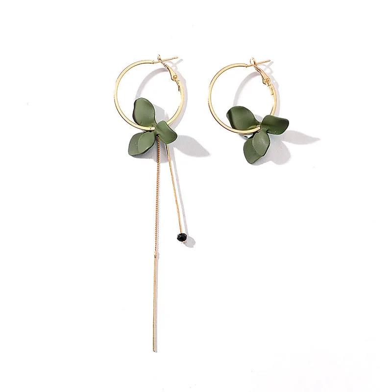 Fashion Flower Women Dangle Earrings Golden Big Circle Three Color Spray Paint Asymmetrical Drops GiftS зелёный