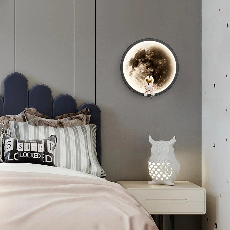 Kids Bedroom Sleeping Night Lights Corridor Hallway Home Decoration Sconce Cartoon Spaceman Astronaut Moon Round Led Wall Lamp