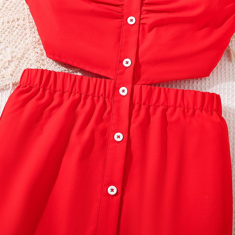 Girls Elegant Dress Summer Kids Fashion Sleeveless Back Hollowed-out Hip Shirt Dress
