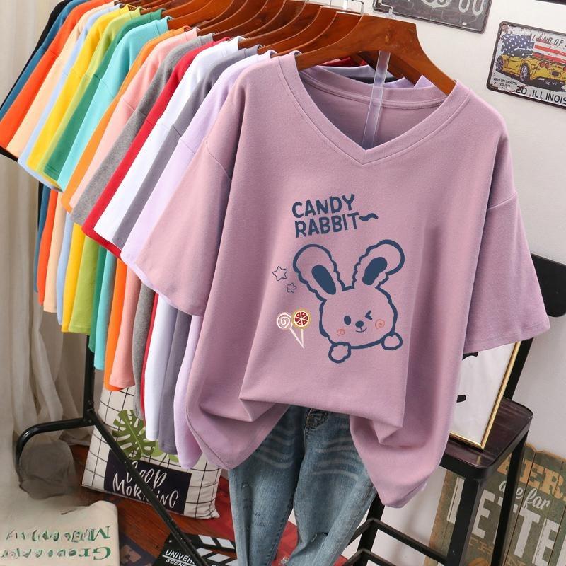 

Short-sleeved T-shirt for Women, Large Size, Loose and Slimming, Printed V-neck Top S темно-фіолетовий колір