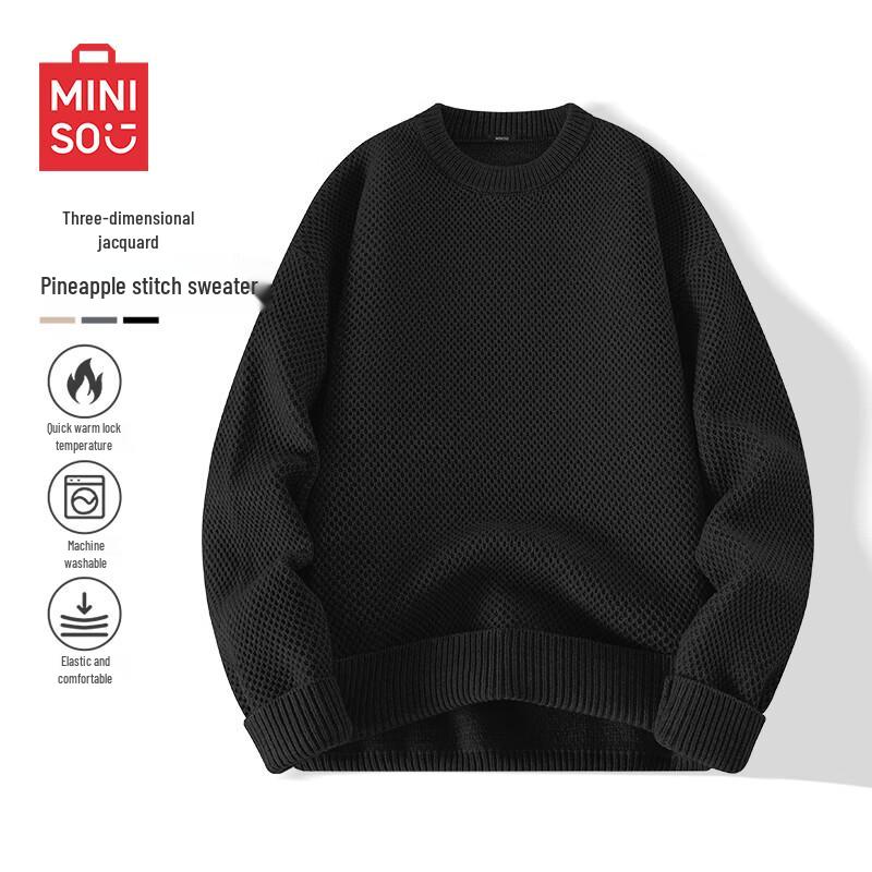 

MINISO Men s Textured Knit Round Neck Pullover Sweater M