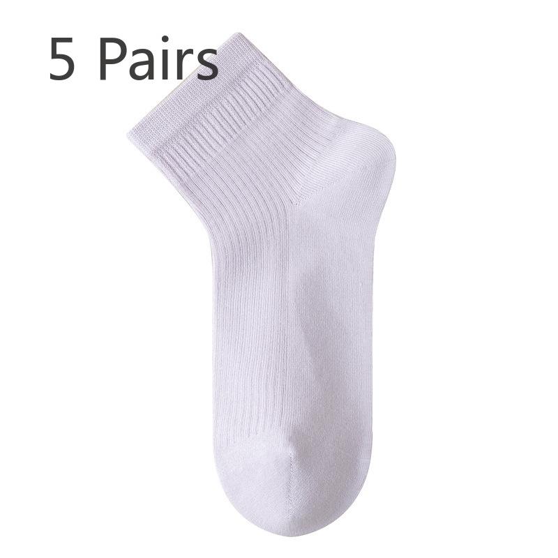 5 Pairs of Women's Summer Thin Pure Color Small Fresh Simple All Match Pure Cotton Deodorant Socks