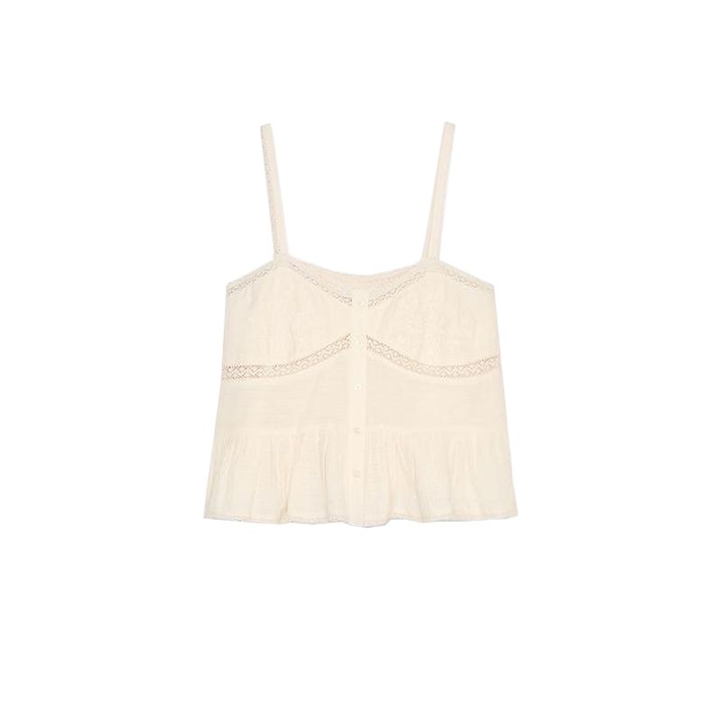 Summer Women's Clothing Ins Style V Neck Sleeveless Embroidery Trim Romantic Fashion Casual Tops 7200043