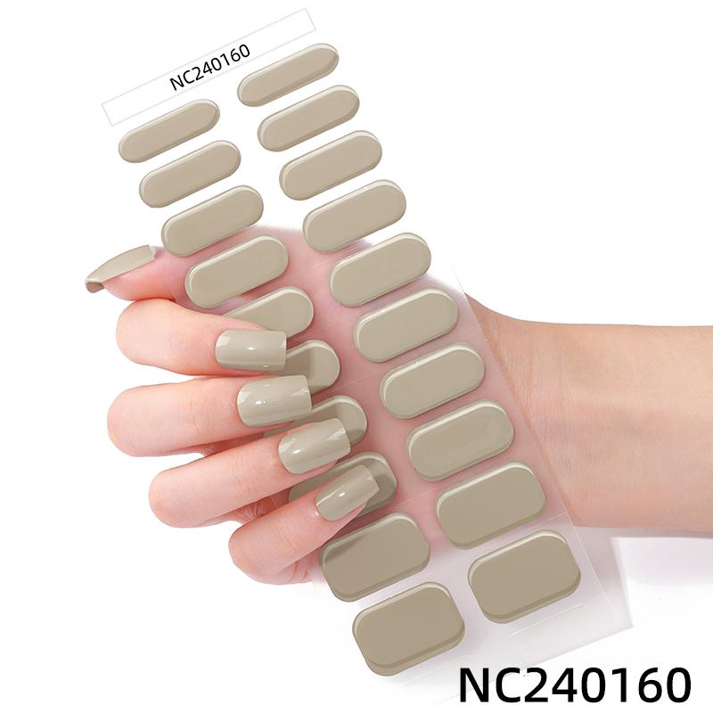 Hot Sell Custom Logo HEMA-Free Gel Polish Nail Stickers New Solid Color Styles Semi Cured Gel Nail Wraps 20 Gel Nail Strips