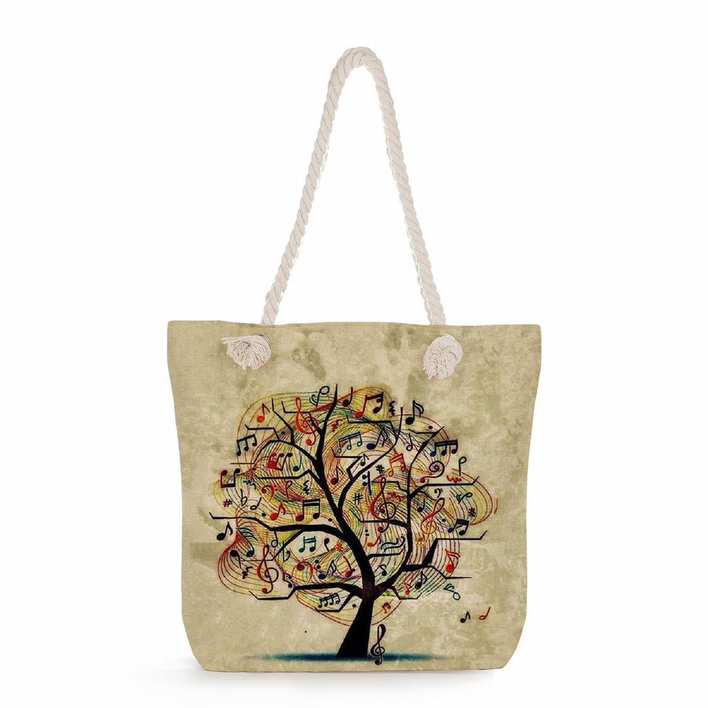 Multifunctional note Printed Thick Rope Shoulder Beach Bag Casual large capacity handbag 7611