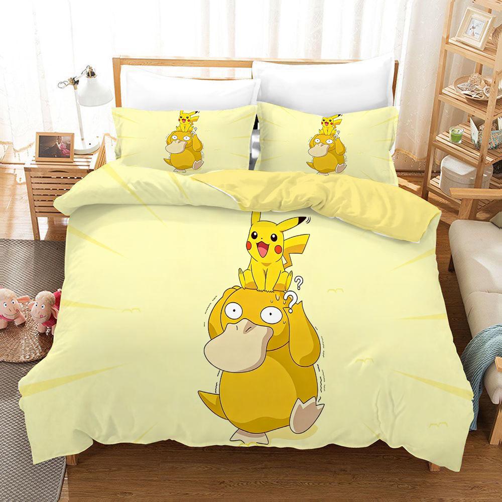 Pikachuzd Bedding Set Cartoon Anime Children Bedroom Quilt Cover Boy Girl Bedclothes Single Double King Pikachu Duvet Cover Gift